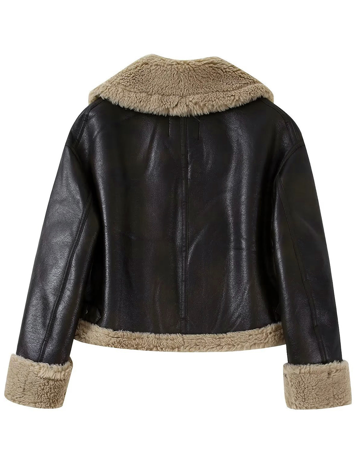 Teddy Faux Leather Zipper Jacket-Massicos
