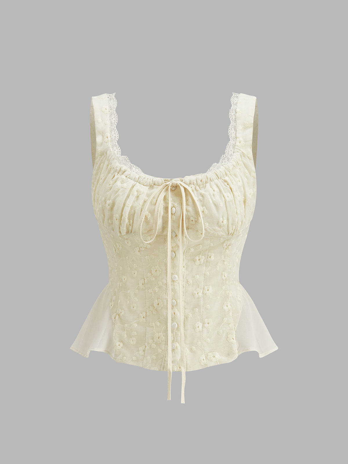 Lace Trim Ruched Floral Peplum Top-Massicos