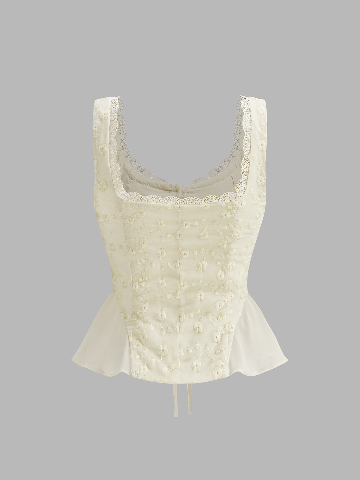 Lace Trim Ruched Floral Peplum Top-Massicos