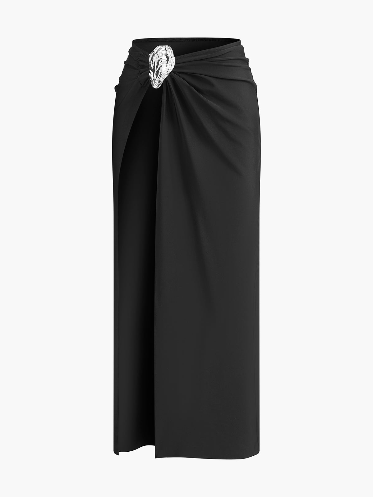 Metal Accent Twist Sarong Skirt-Massicos