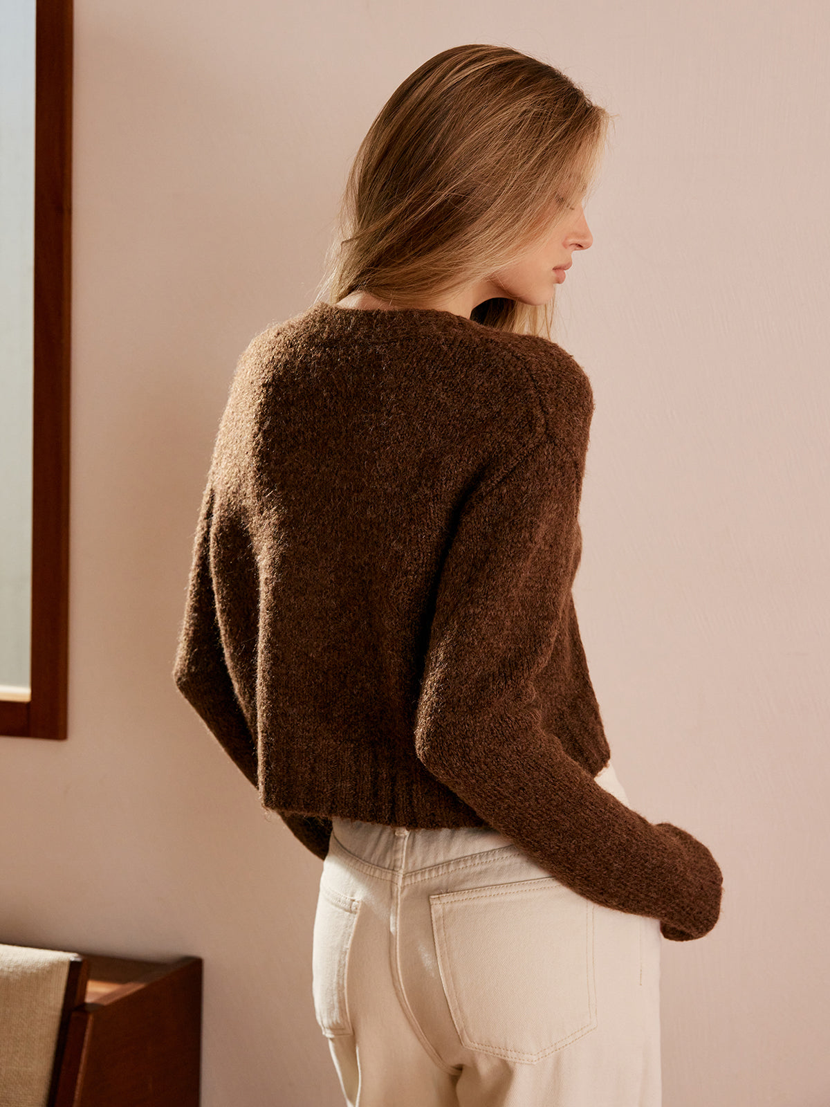 Wool-Blend V-Neck Short Cardigan-Massicos