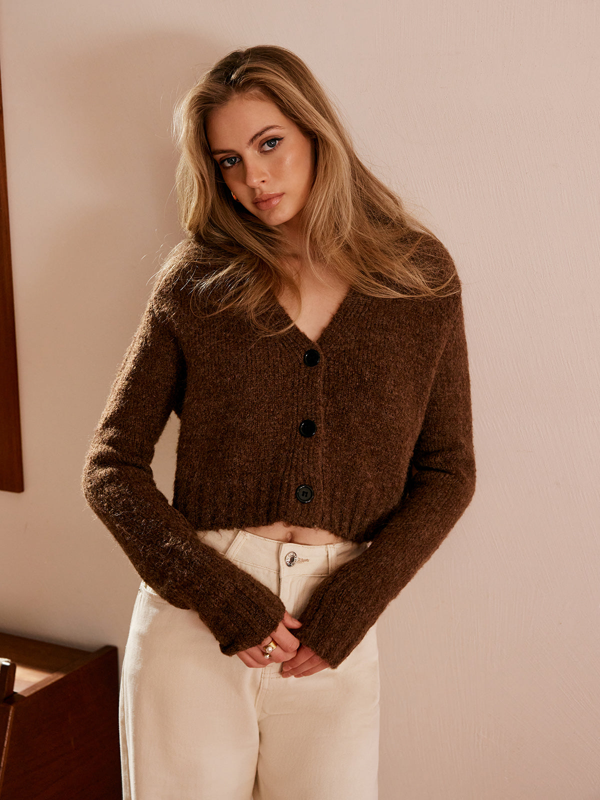 Wool-Blend V-Neck Short Cardigan-Massicos