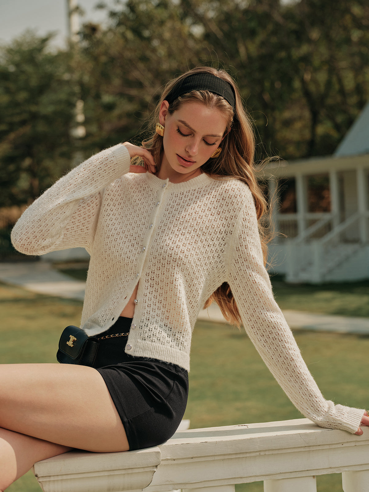 Button-Front Crochet Cardigan-Massicos