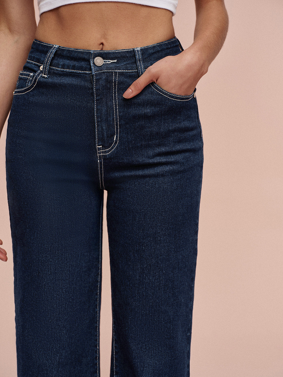 Mid-Waisted Straight-Leg Jeans-Massicos