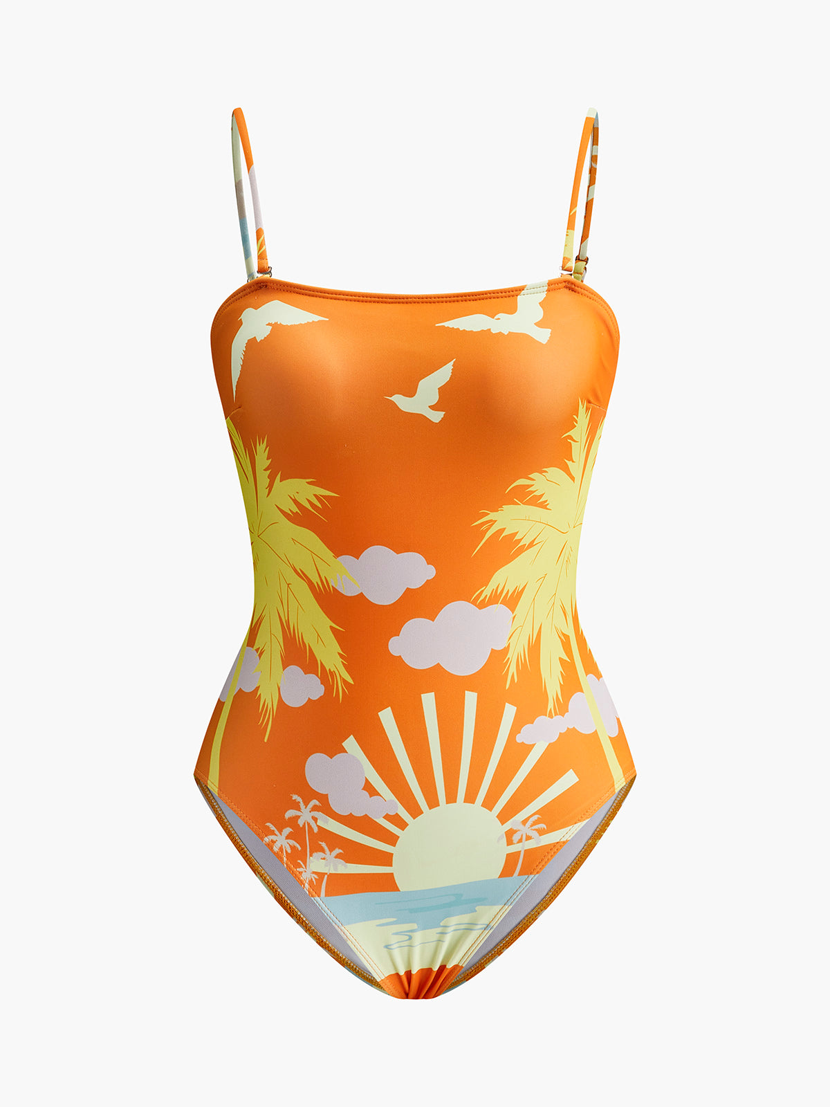 Tropical Print Back Cut-Out One-Piece Swimsuit-Massicos