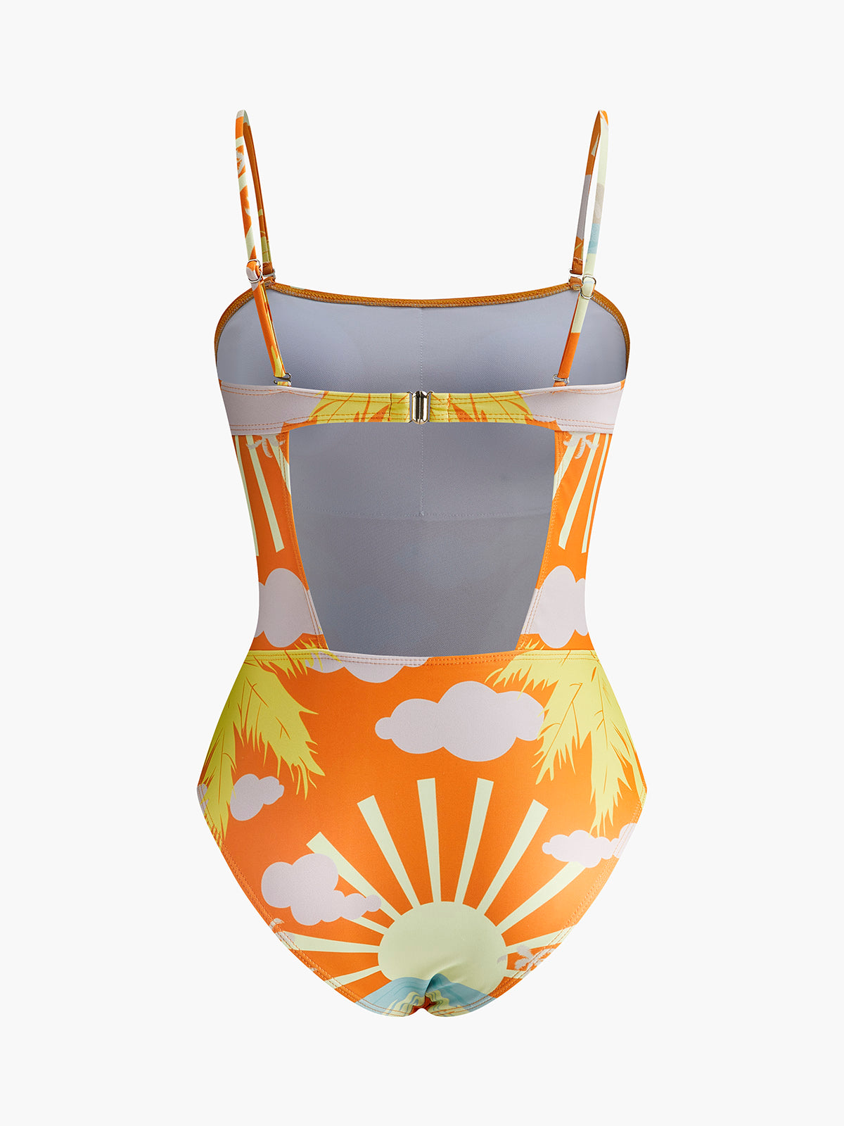 Tropical Print Back Cut-Out One-Piece Swimsuit-Massicos