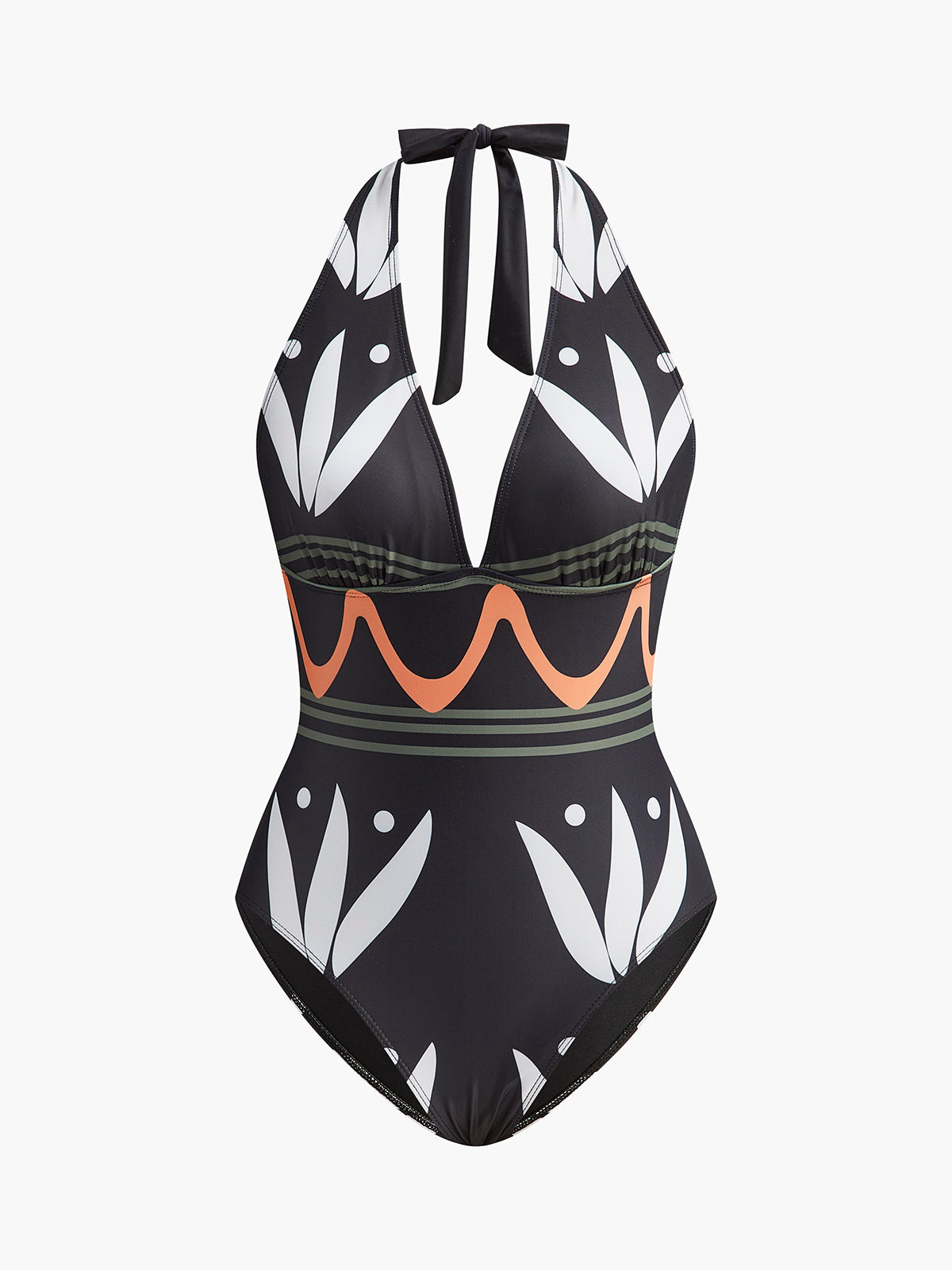 Halter Neck Geometric Print Swimsuit-Massicos