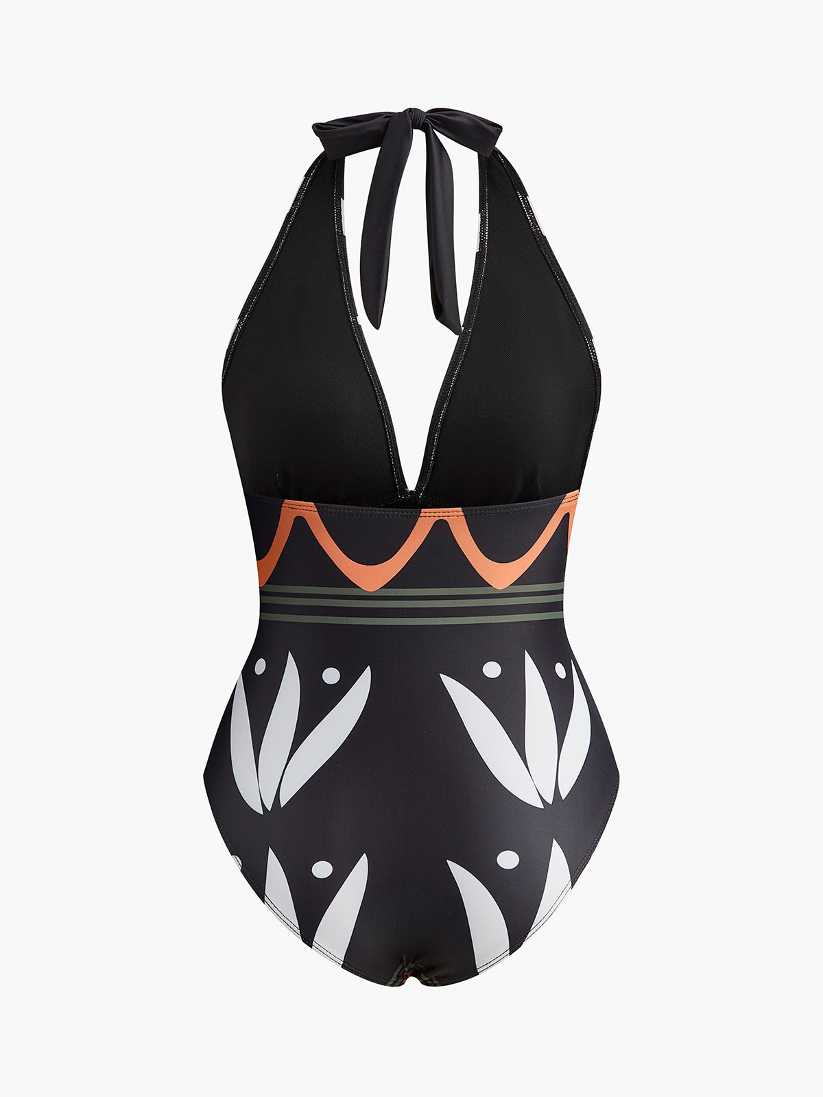 Halter Neck Geometric Print Swimsuit-Massicos
