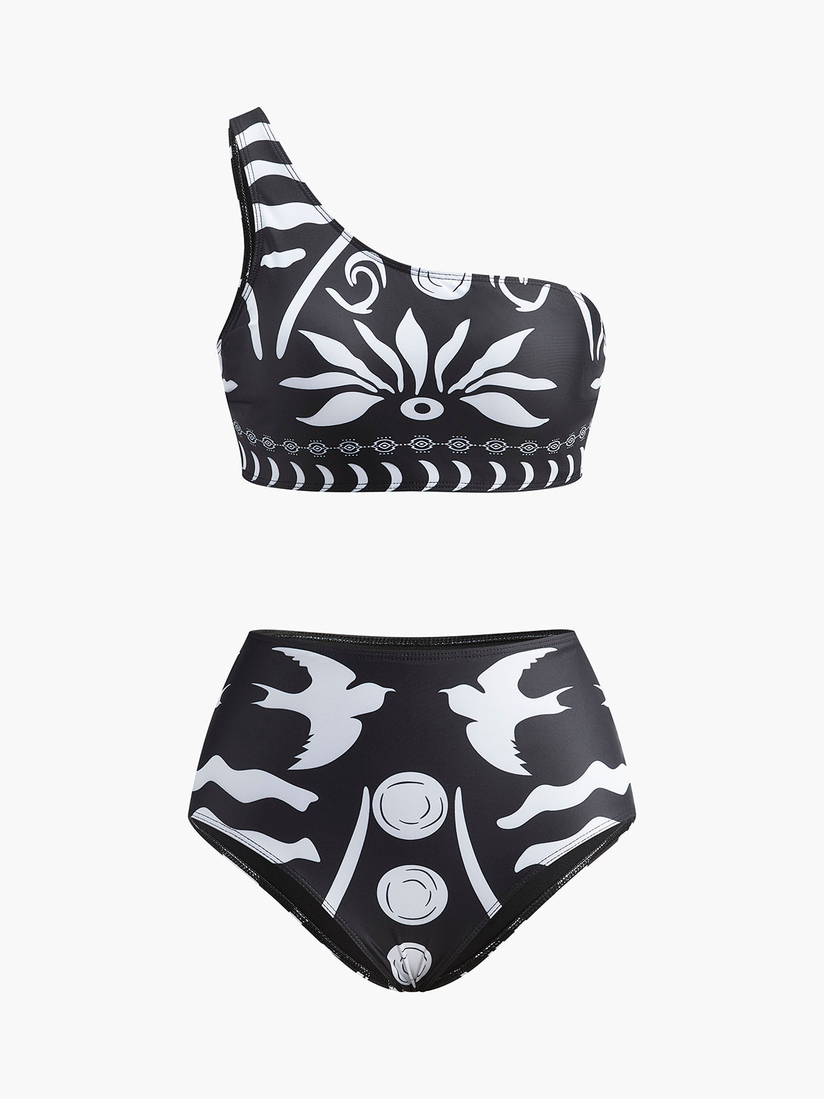 One-Shoulder Tribal Print Bikini Set-Massicos