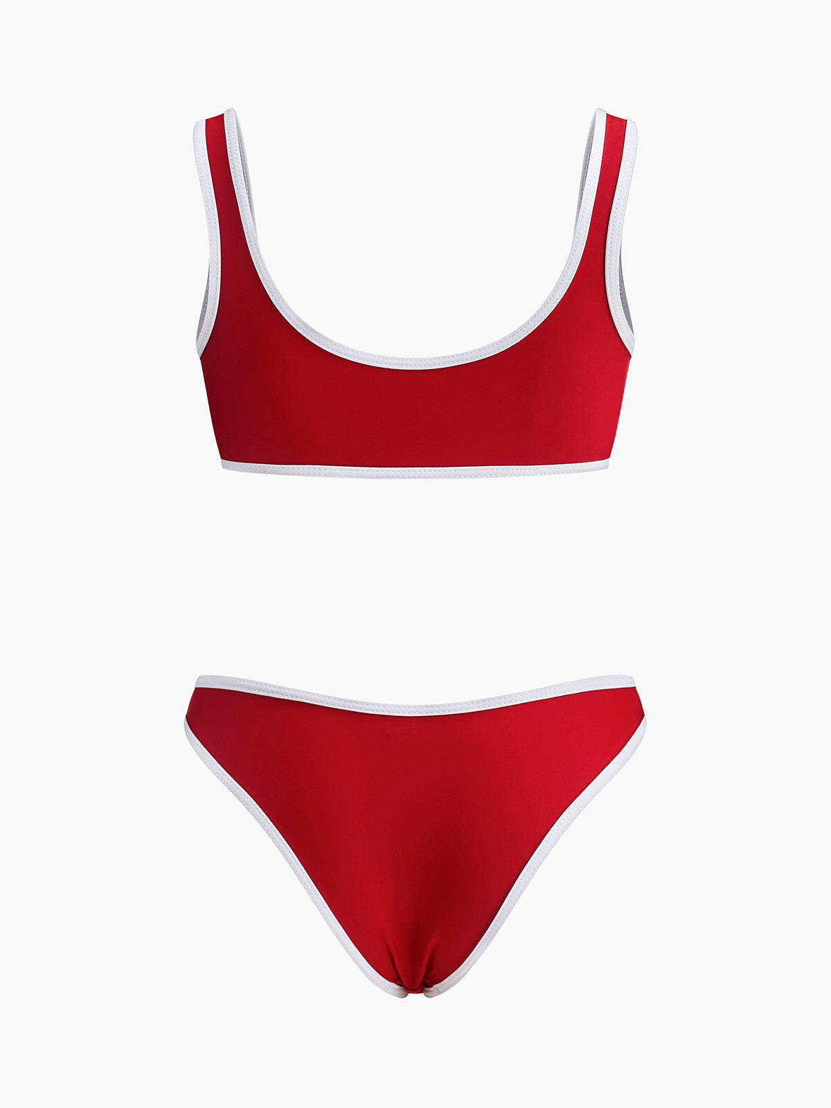 Contrast Trim Scoop Neck Bikini Set-Massicos