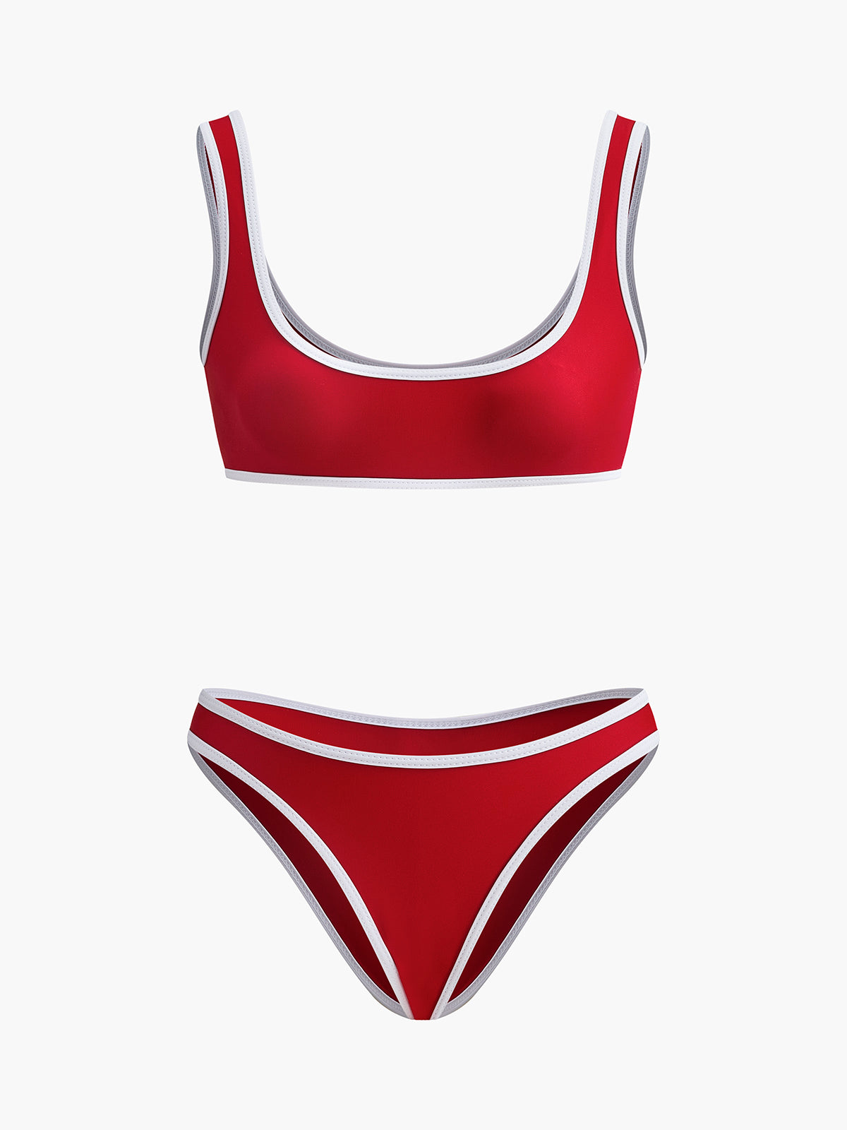 Contrast Trim Scoop Neck Bikini Set-Massicos