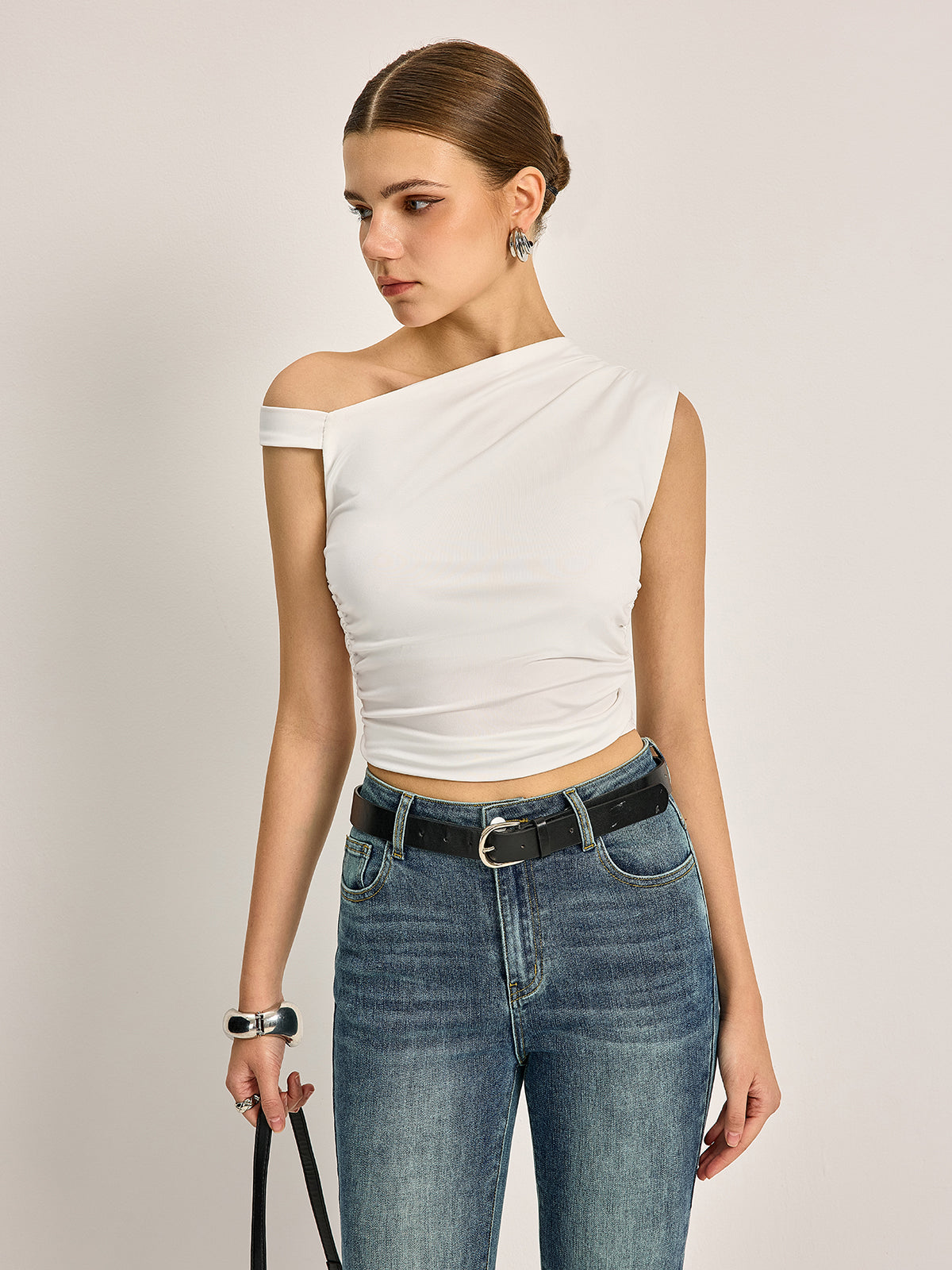 Asymmetrical Cutout Ribbed Top-Massicos