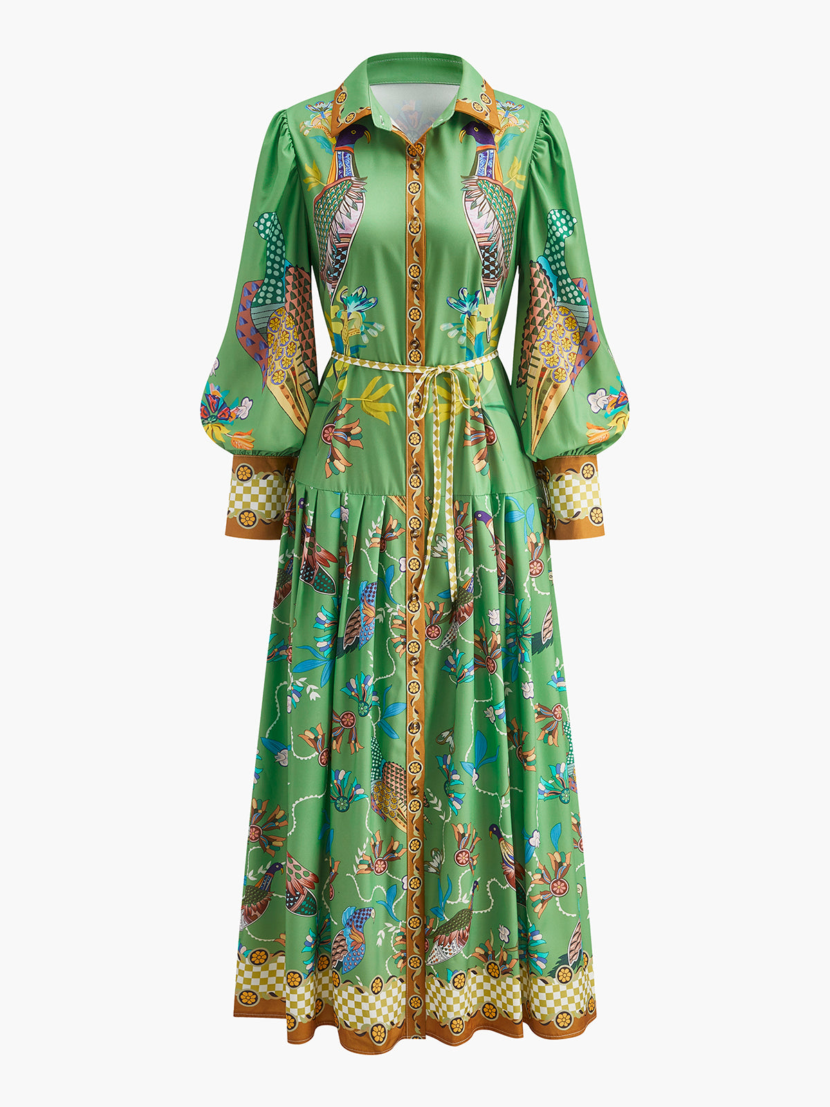Boho Long Sleeve Button Floral Dress-Massicos