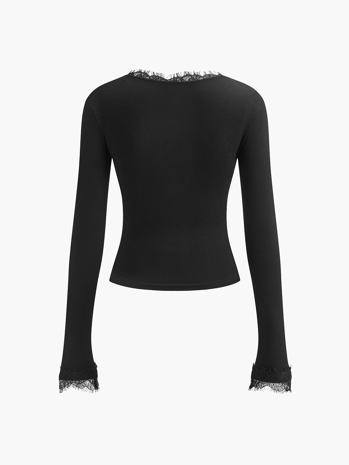 V-Neck Lace Trim Skinny T-Shirt-Massicos