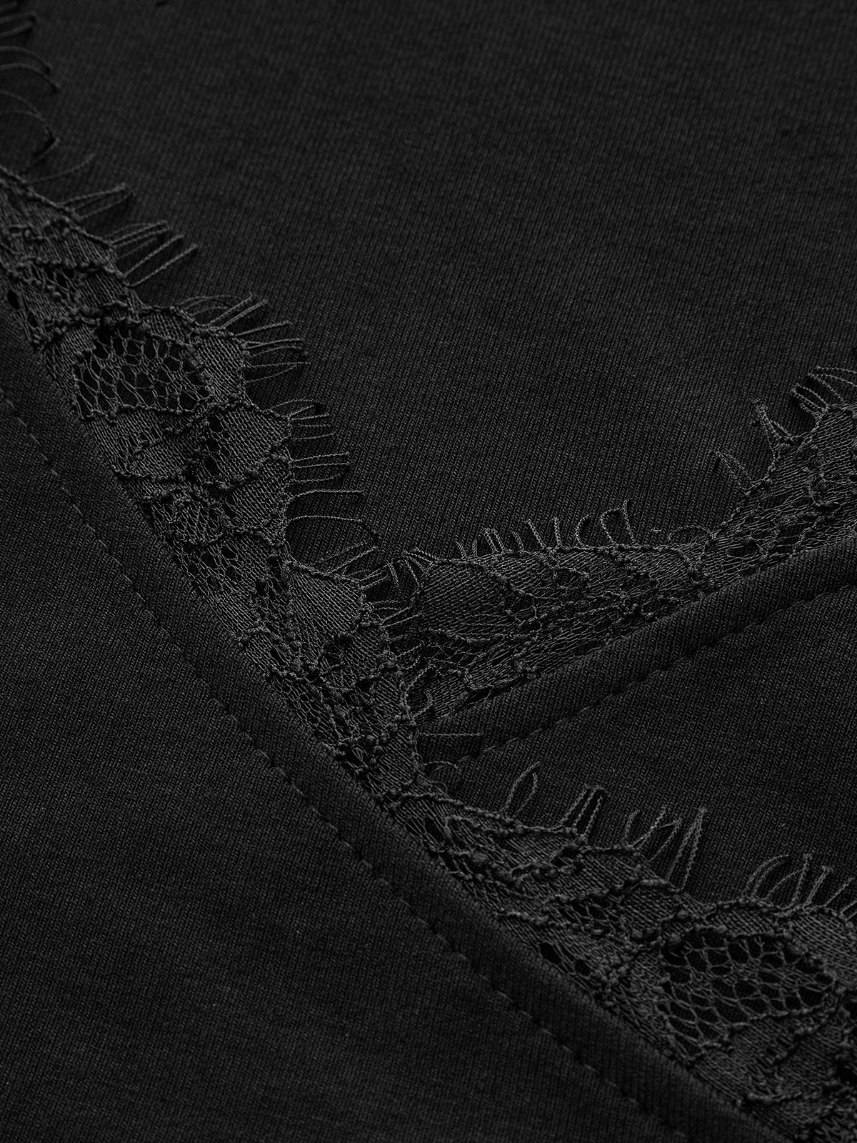 V-Neck Lace Trim Skinny T-Shirt-Massicos