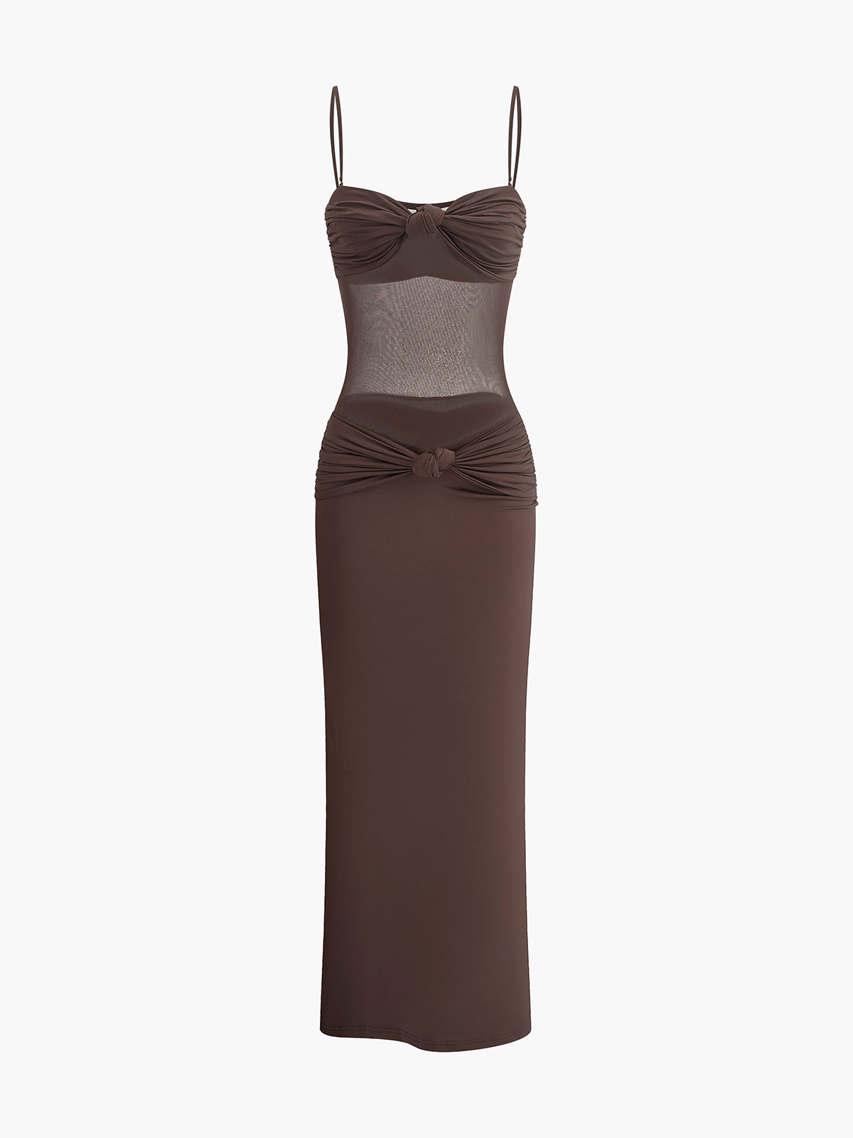Ruched Bust Mesh Detail Knotted Dress-Massicos