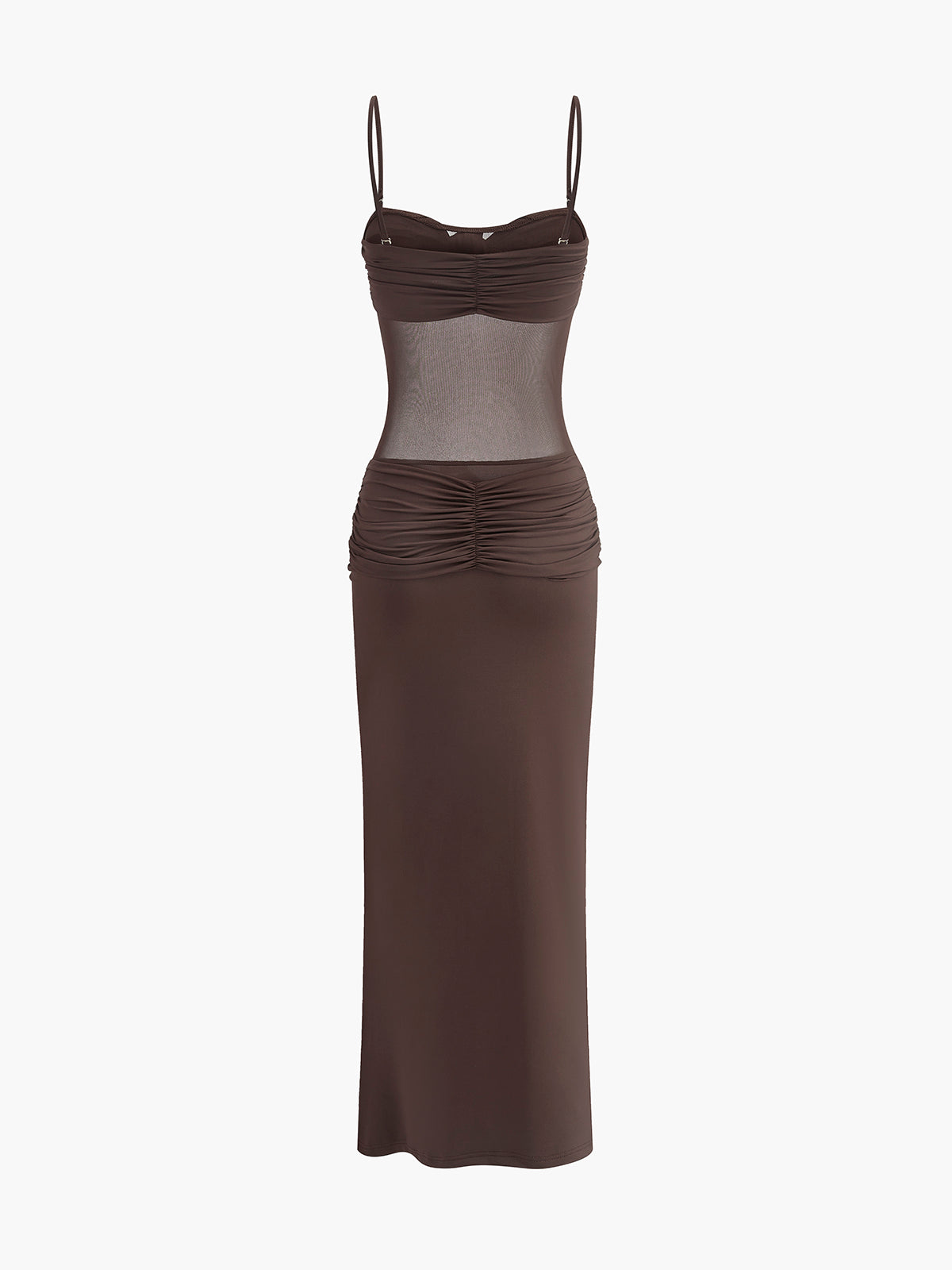Ruched Bust Mesh Detail Knotted Dress-Massicos