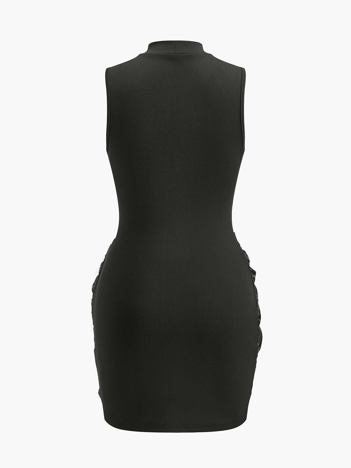 Stand Collar Faux Leather Ruched Panel Dress-Massicos