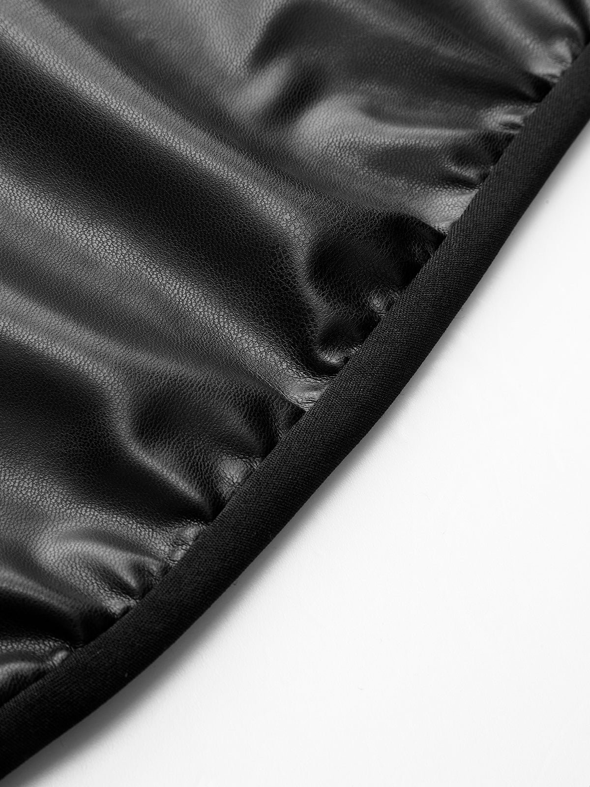 Stand Collar Faux Leather Ruched Panel Dress-Massicos