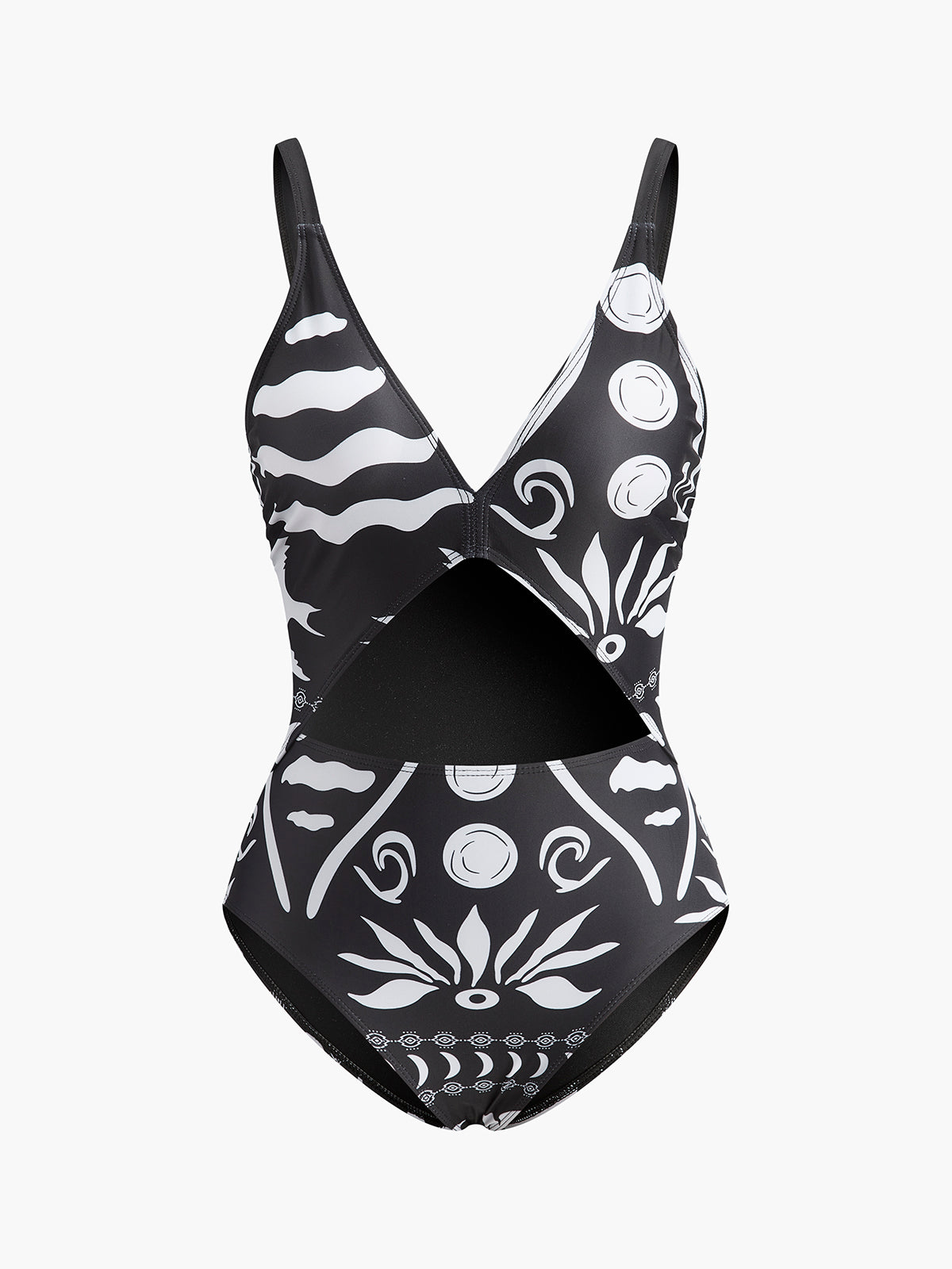 Printed Cutout V-Neck One-Piece Swimsuit-Massicos