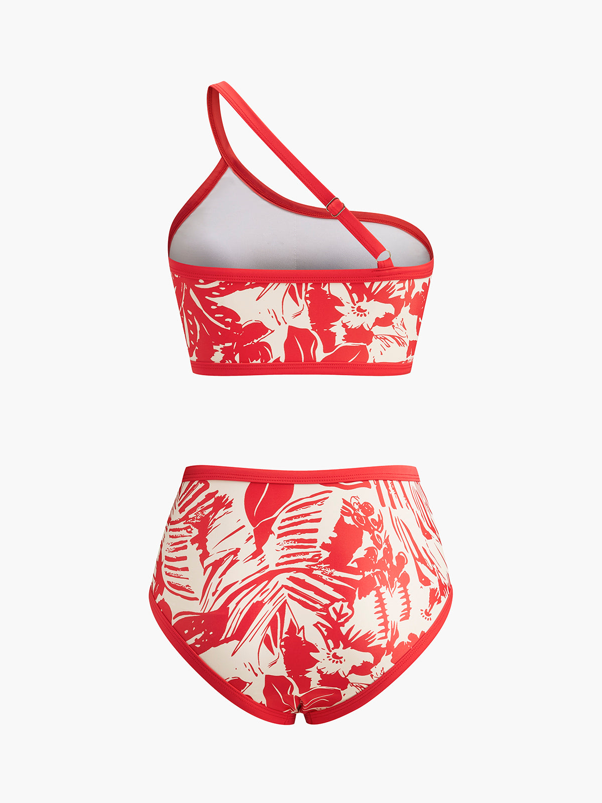 One-Shoulder Tropical Print Bikini Set-Massicos