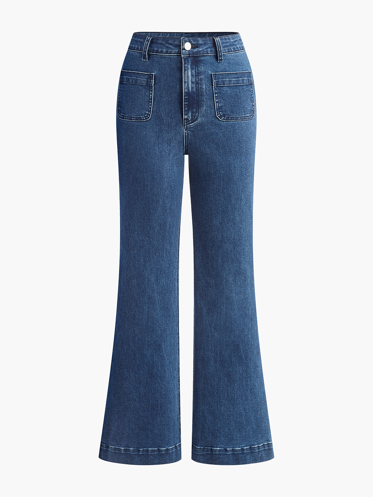 High-Waist Pocket Detail Wide-Leg Jeans-Massicos