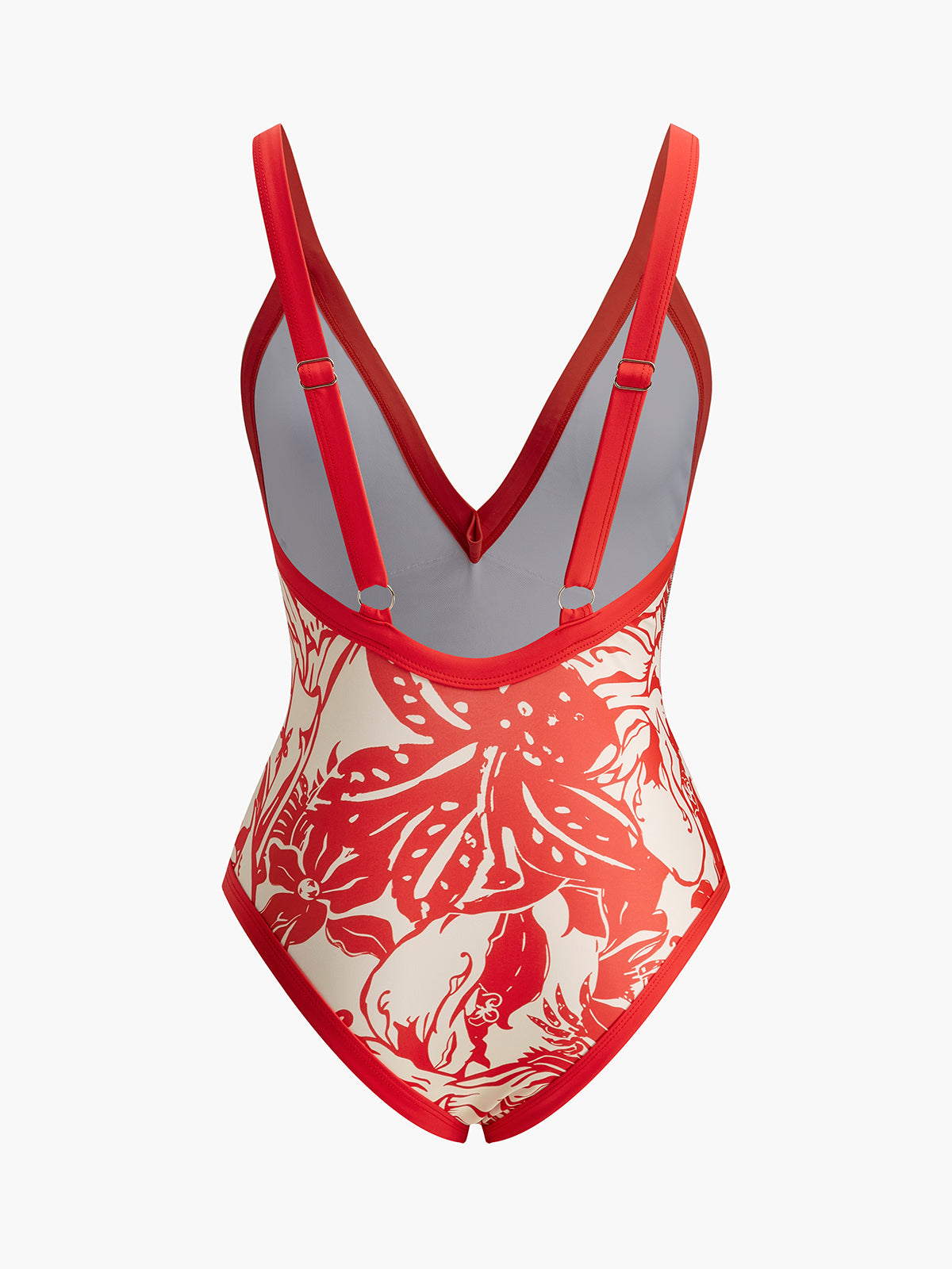 Tropical Print V-Neck One-Piece Swimsuit-Massicos