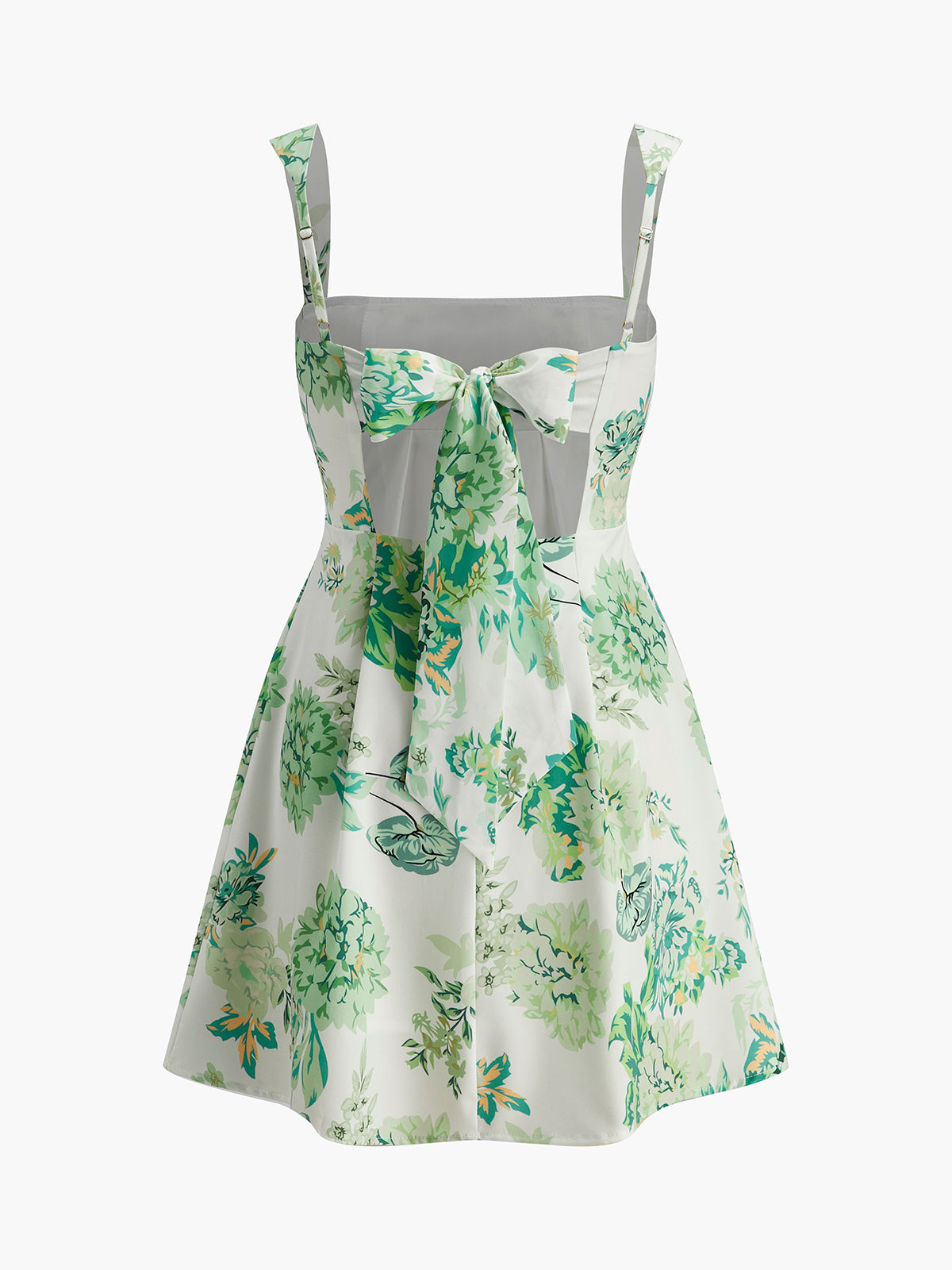 Square Neck Backless Bow Floral Dress-Massicos