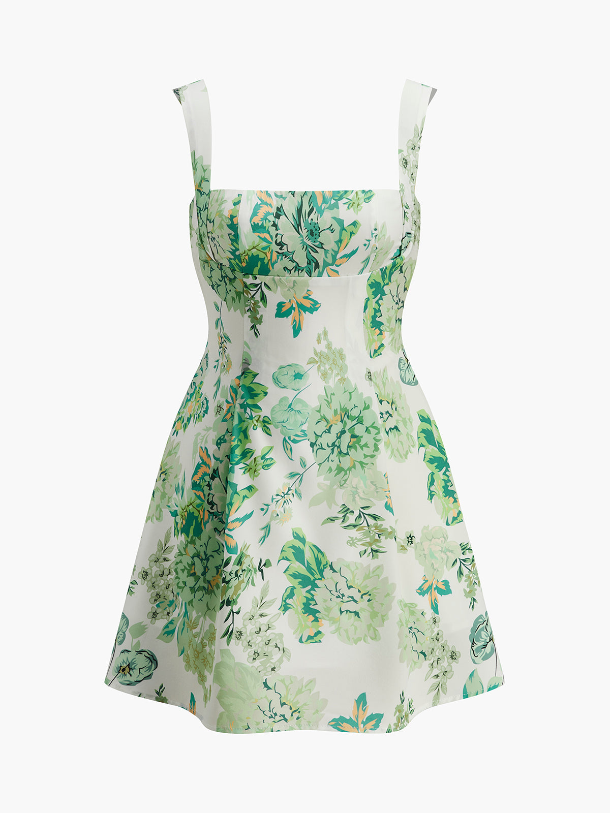 Square Neck Backless Bow Floral Dress-Massicos