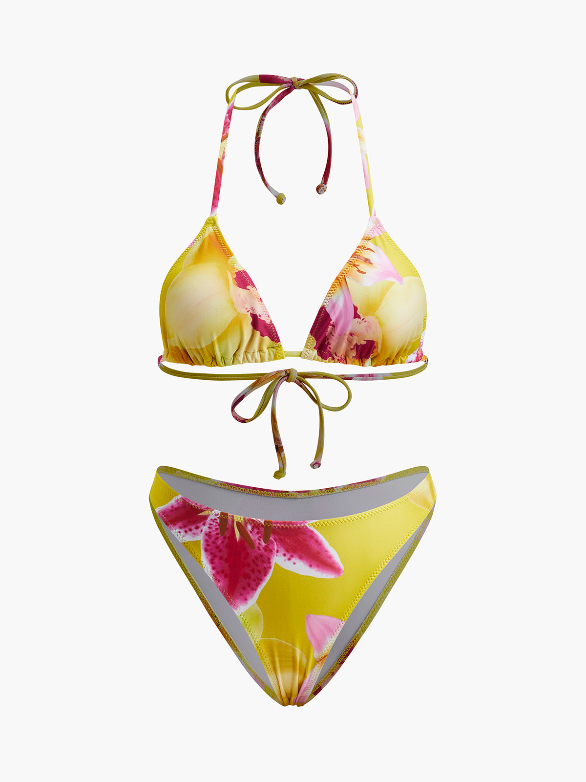 Jersey Floral Print Tie-Neck Bikini Set-Massicos