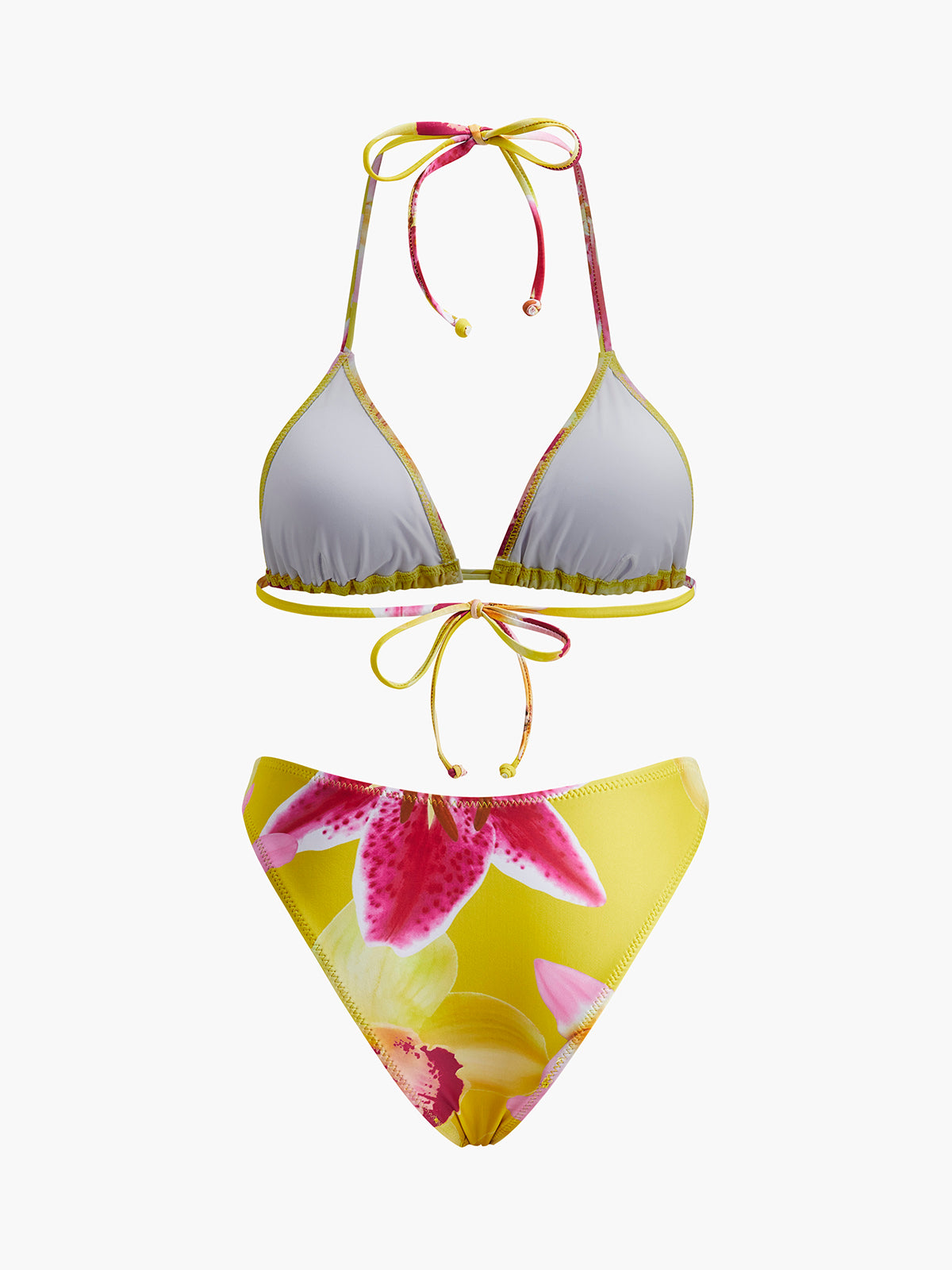 Jersey Floral Print Tie-Neck Bikini Set-Massicos