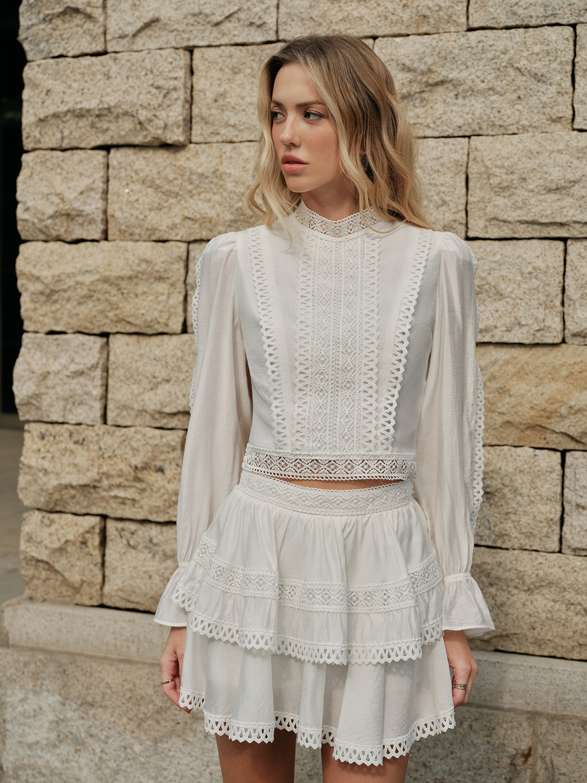High-Neck Puff Sleeve Blouse-Massicos