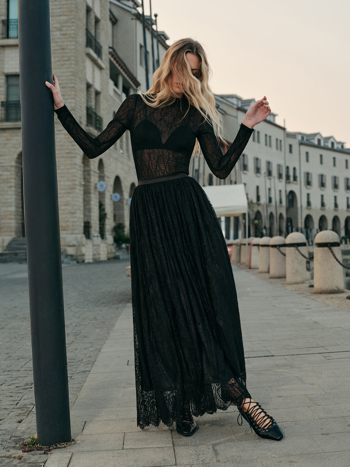 Lace Embroidered A-Line Skirt-Massicos