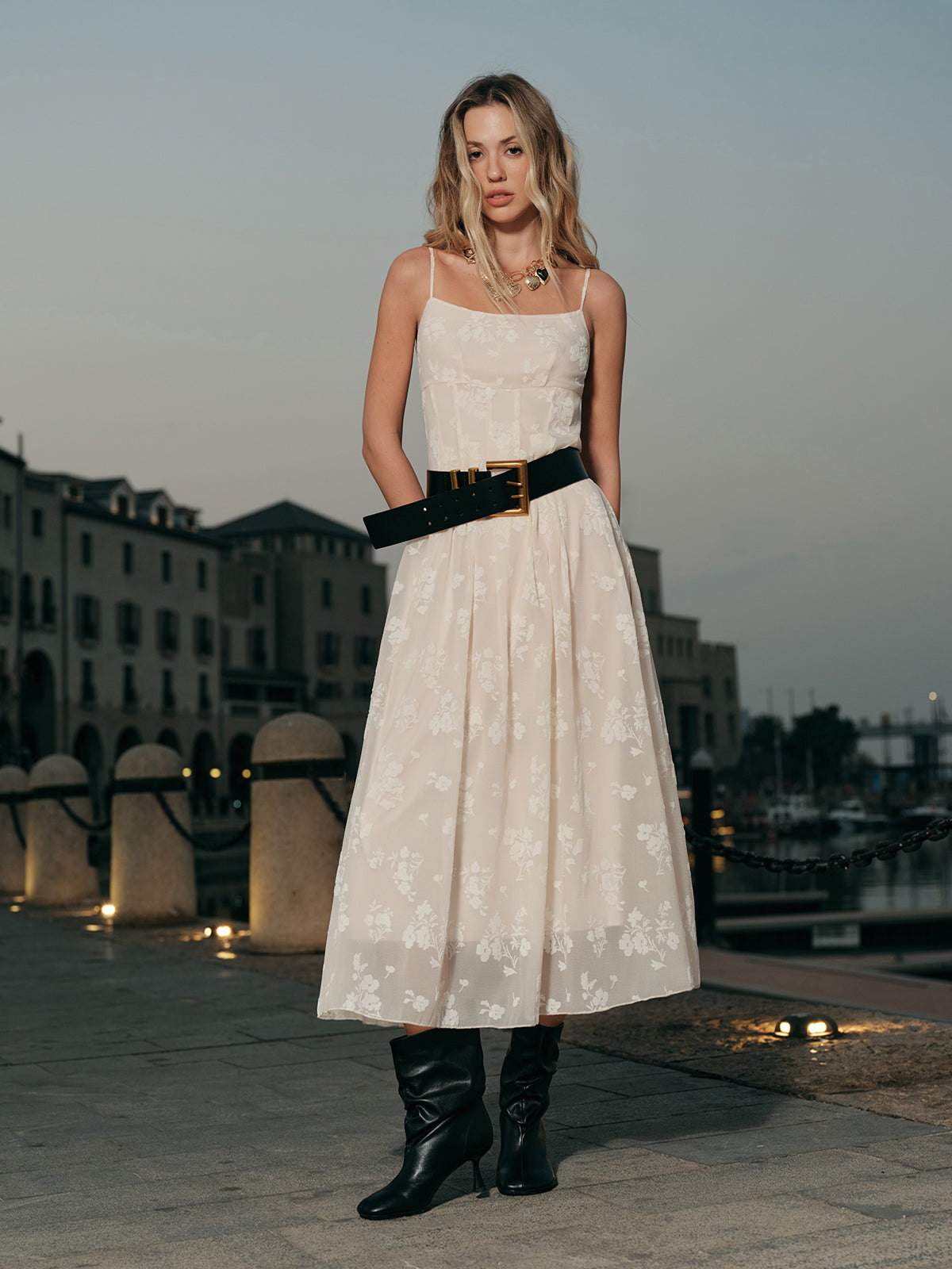 Floral Jacquard Long Dress-Massicos