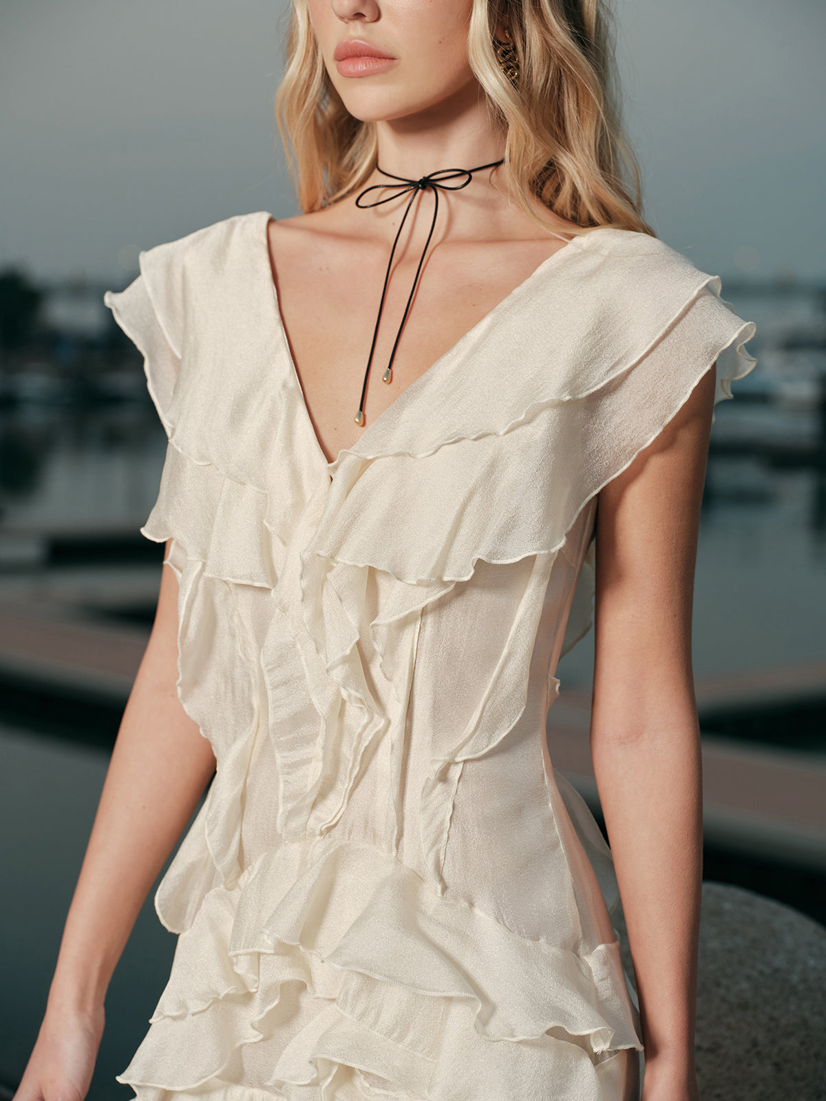 Ruffled Silk Dress Without Belt-Massicos