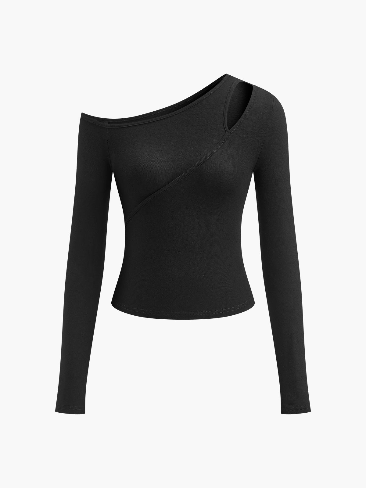 Cut Out Asymmetric Off Shoulder Slinky Long Sleeve Shirt-Massicos