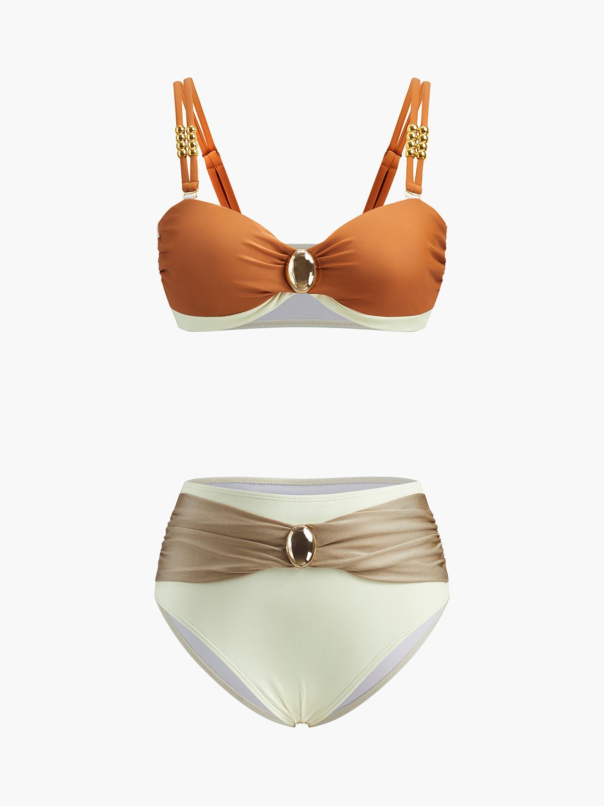 Embellished Color Block Retro Bikini Set-Massicos