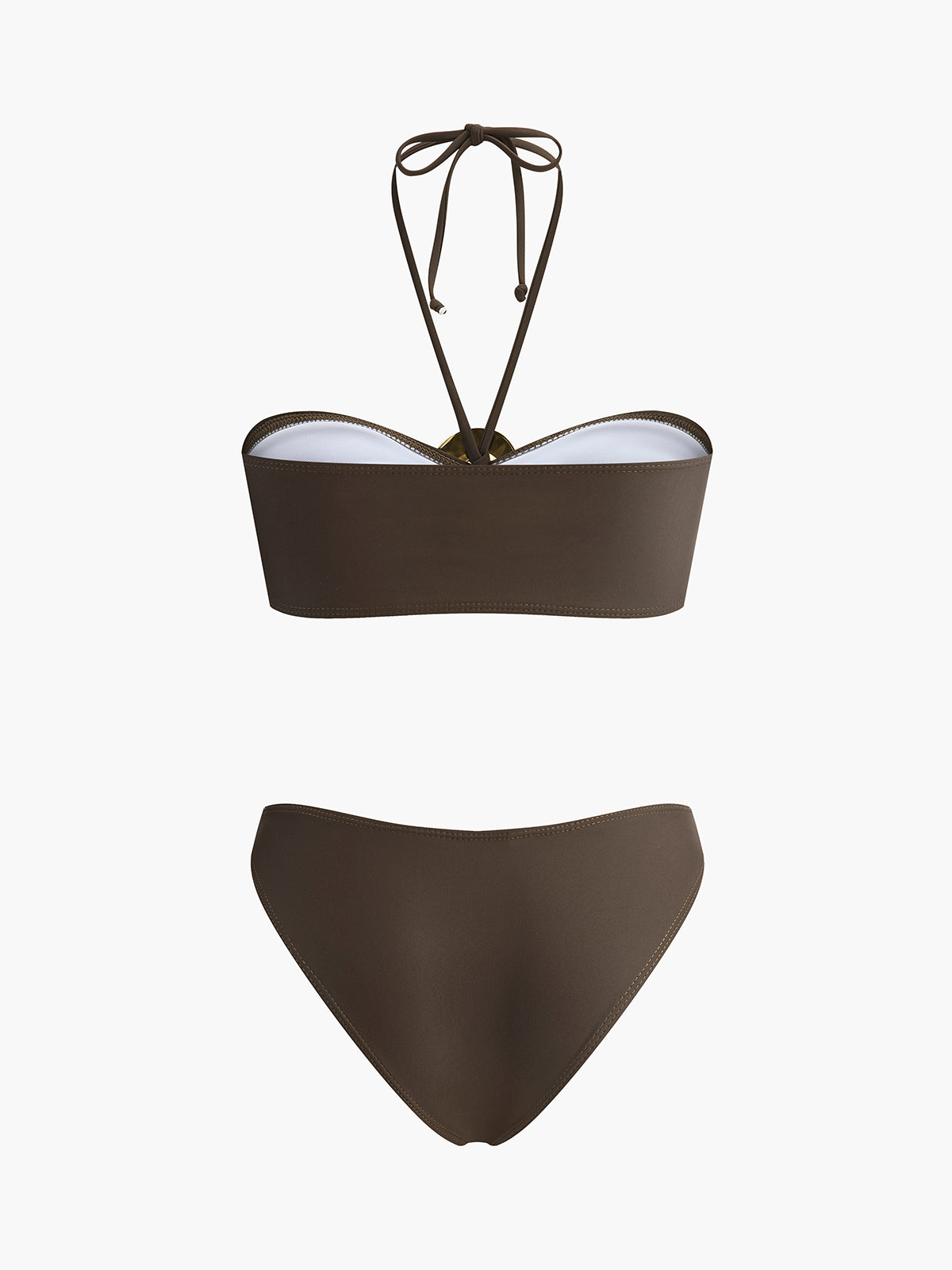 Oval Ring Detail Bandeau Bikini Set With Draped Skirt-Massicos