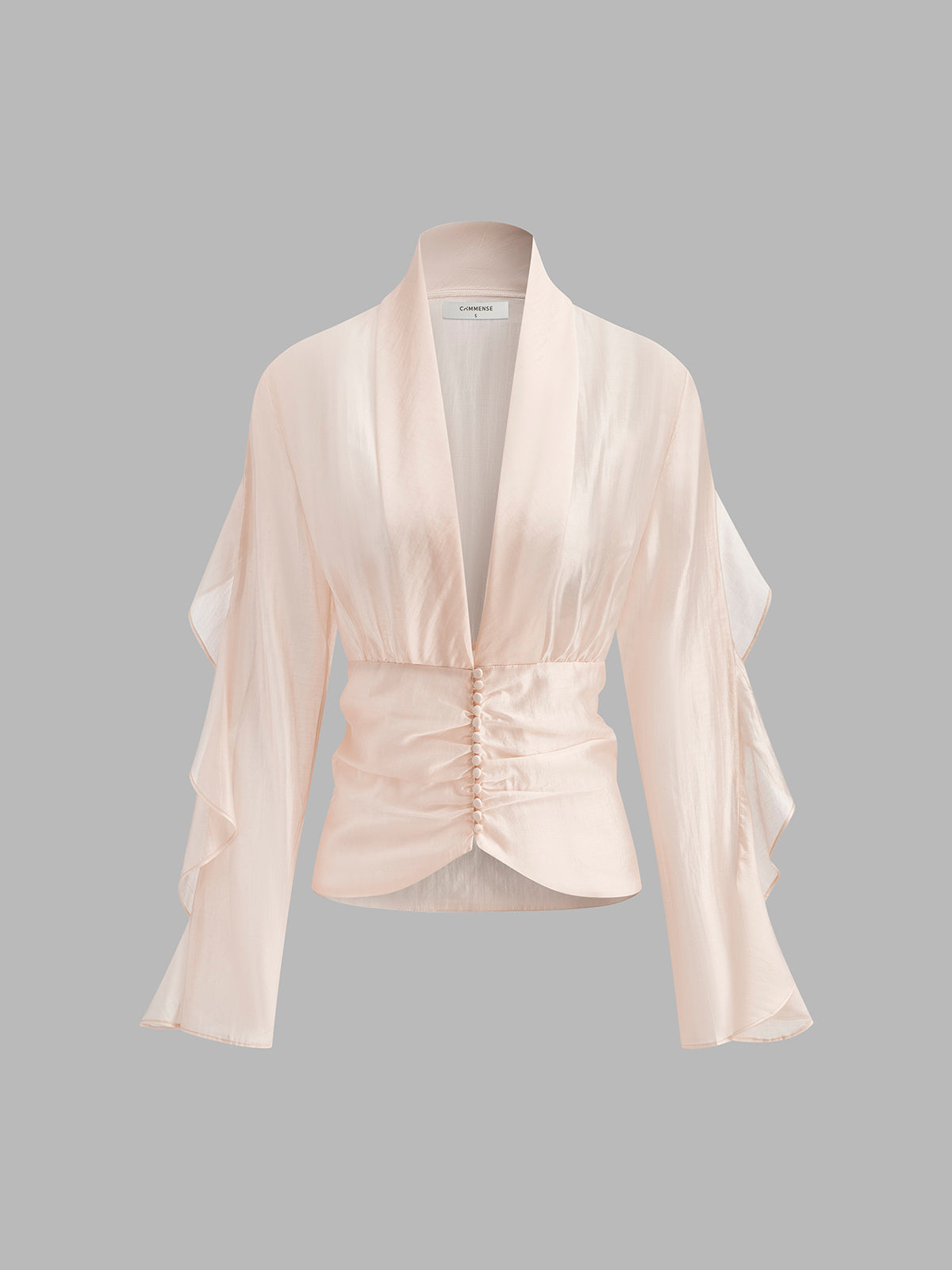Semi-Sheer Chiffon V-Neck Ruched Blouse-Massicos