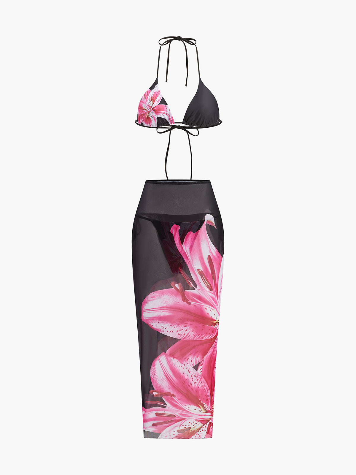 Floral Print Bikini With Mesh Skirt-Massicos
