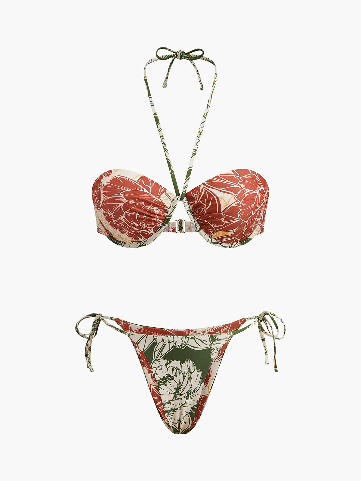 Floral Bikini Set With Tie Side Skirt-Massicos