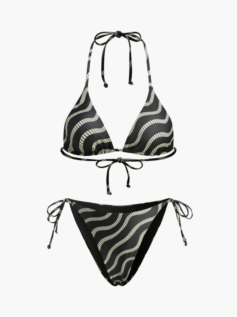 Wave Pattern Triangle Bikini Set-Massicos