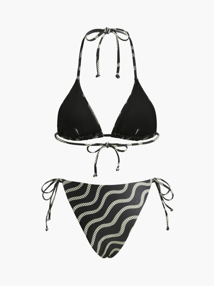 Wave Pattern Triangle Bikini Set-Massicos
