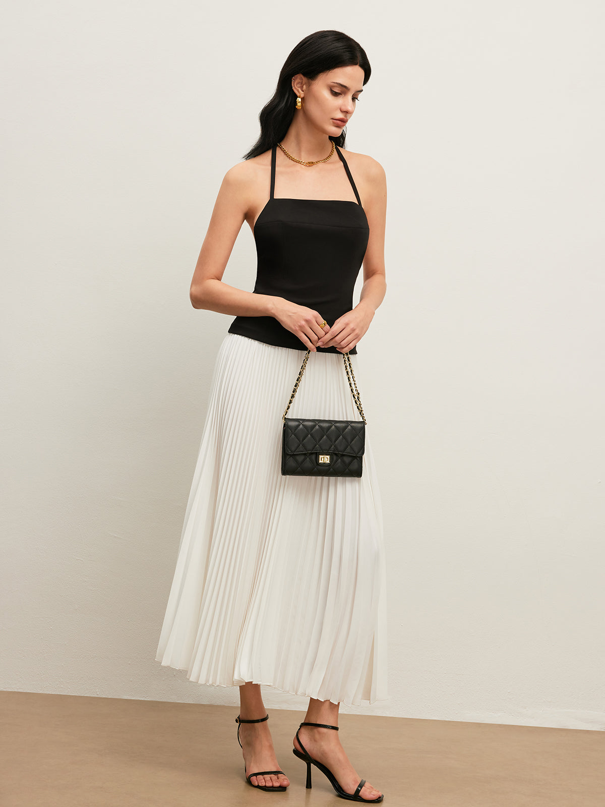 Backless Halter Pleated Dress-Massicos