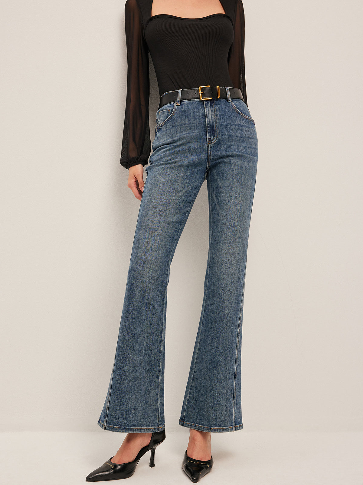 Flared Mid-Waisted Jeans-Massicos