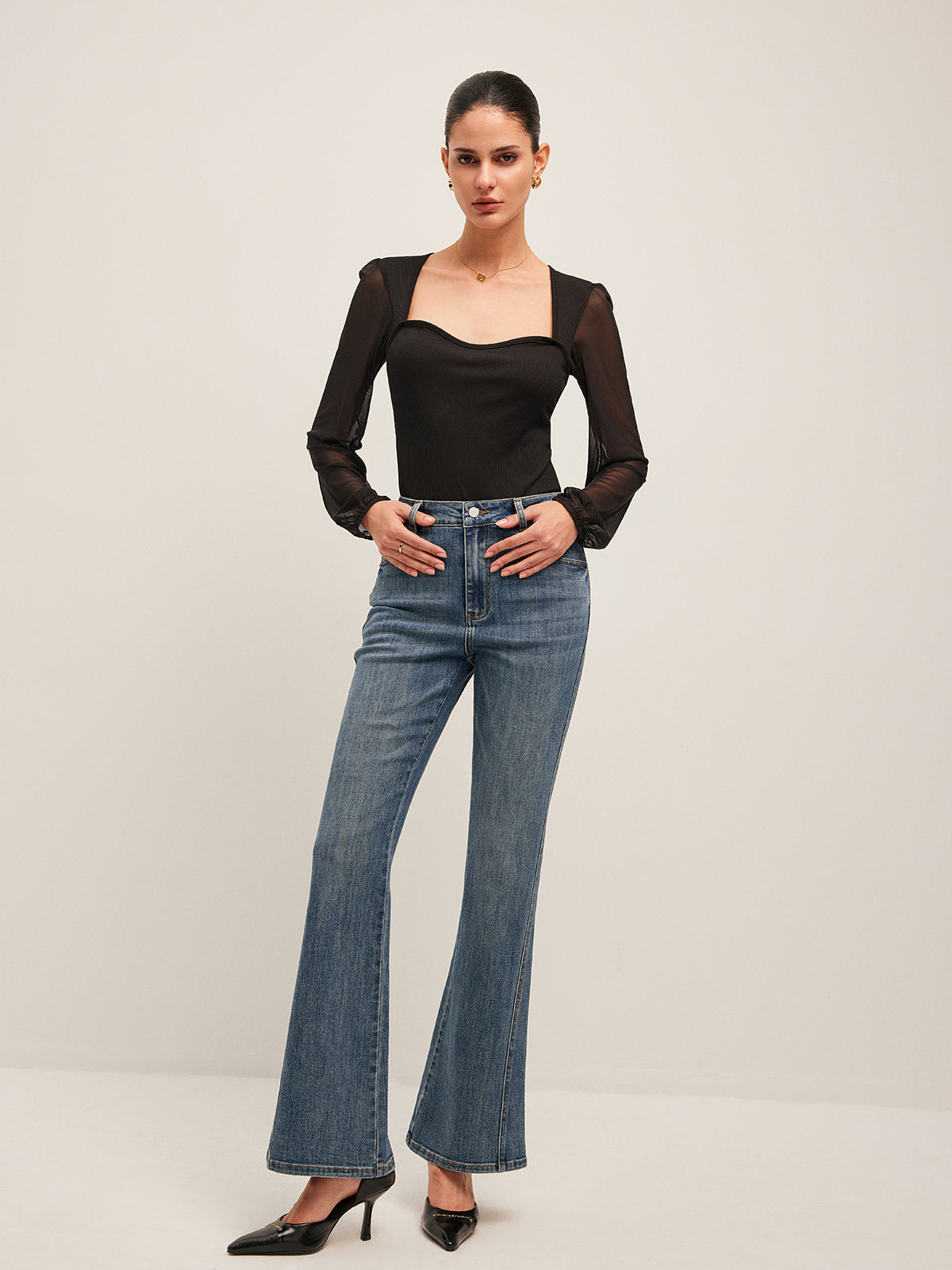 Flared Mid-Waisted Jeans-Massicos