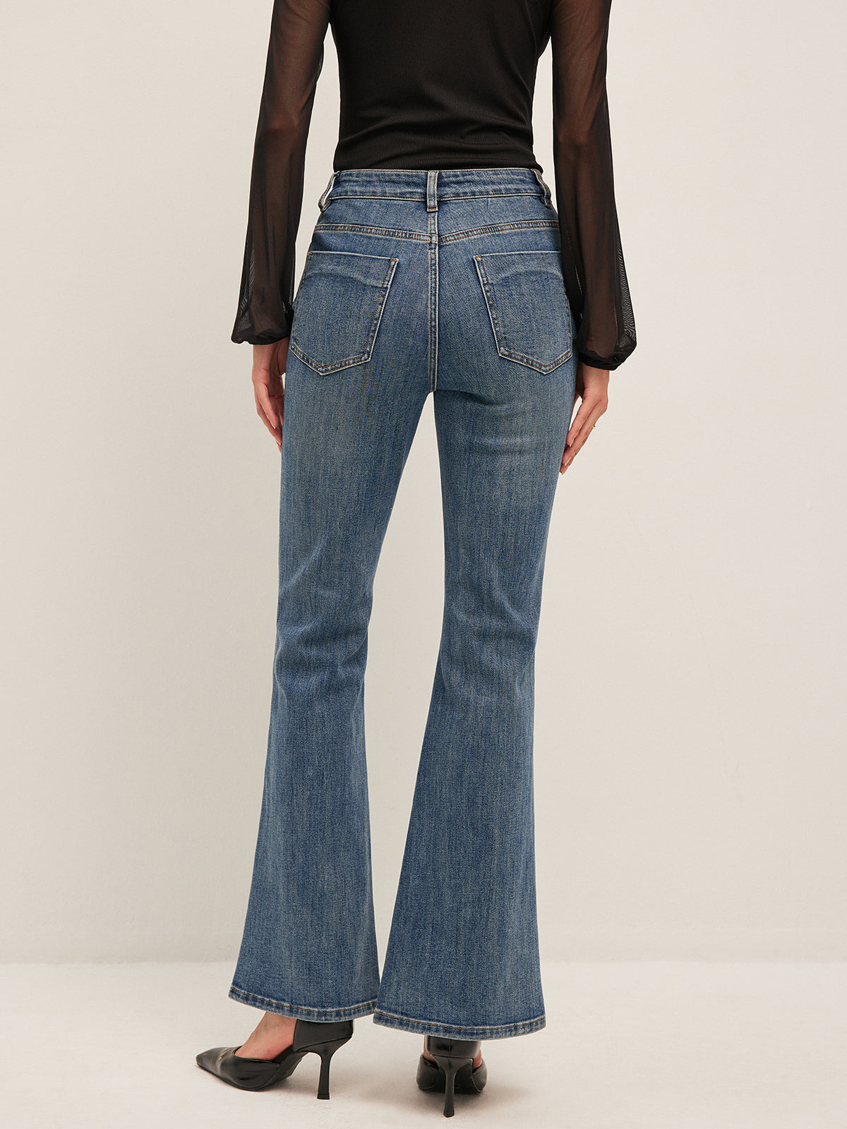 Flared Mid-Waisted Jeans-Massicos