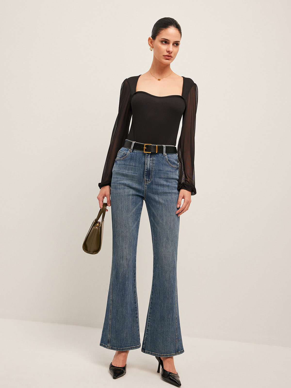 Flared Mid-Waisted Jeans-Massicos