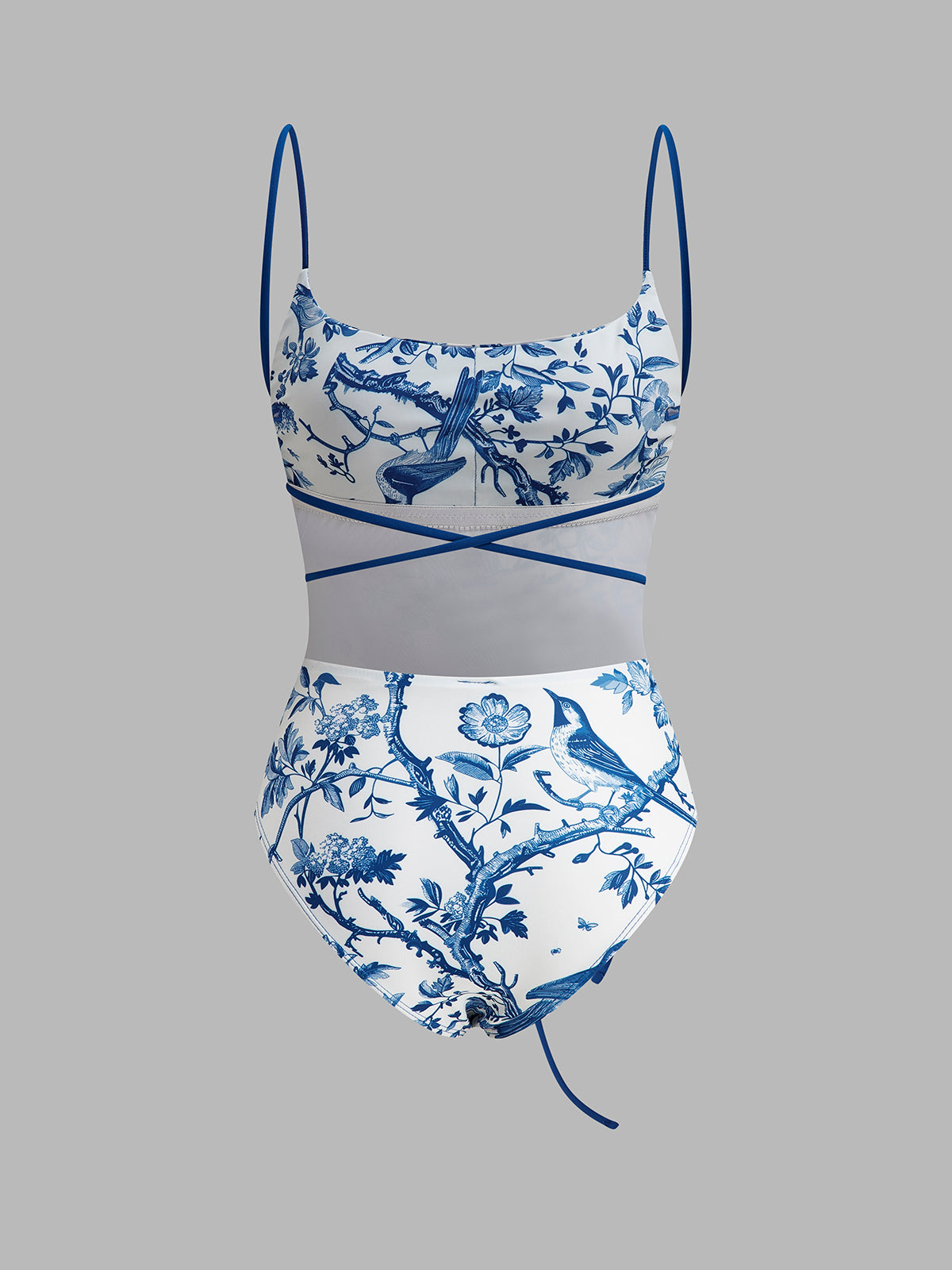 Bird Print Tie-Waist One-Piece Swimsuit-Massicos