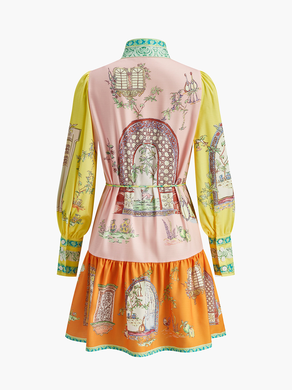Print Mock-Neck Dress With Belt-Massicos